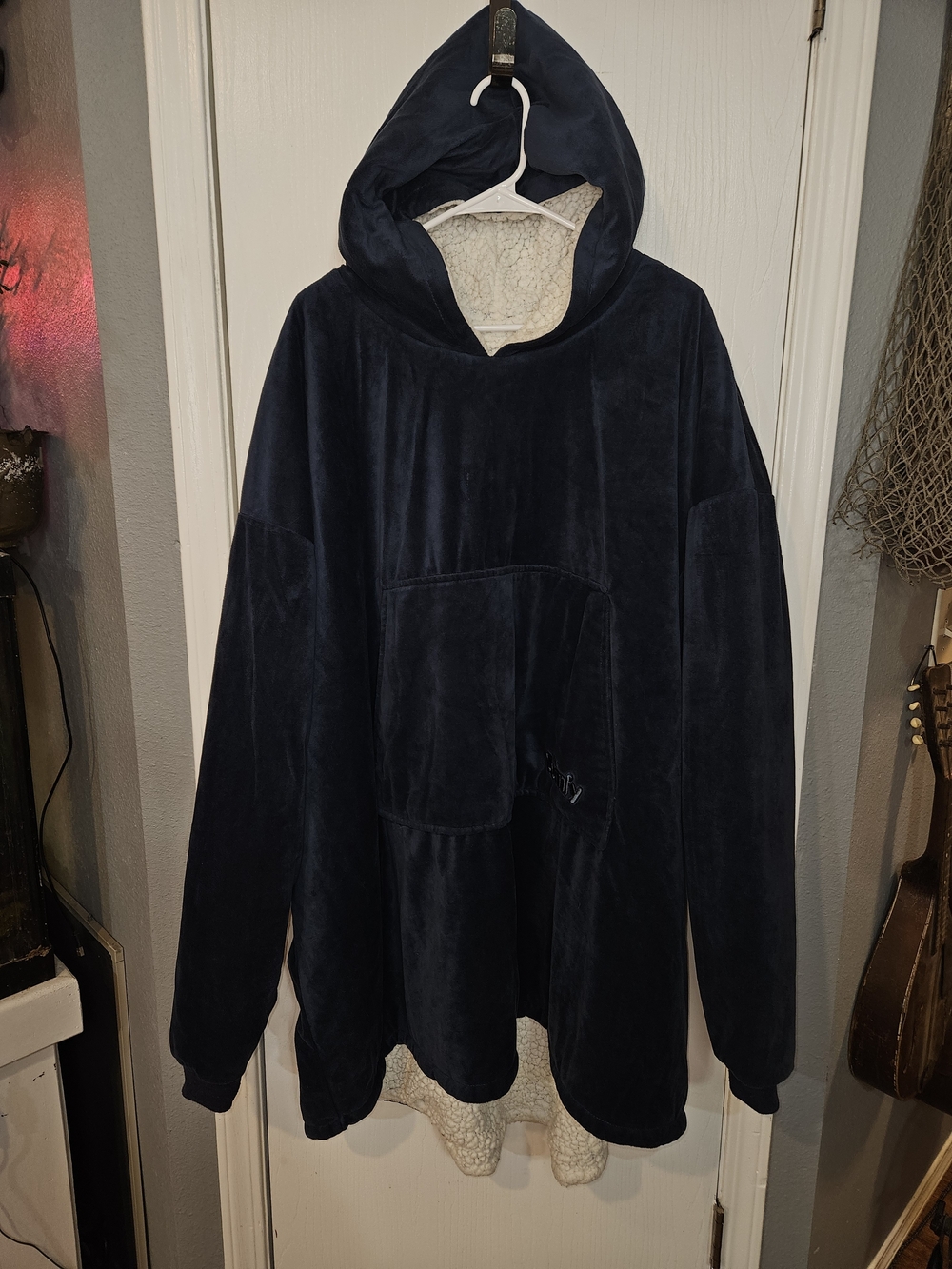 Cozy Navy Plush Hoodie with Sherpa Lining